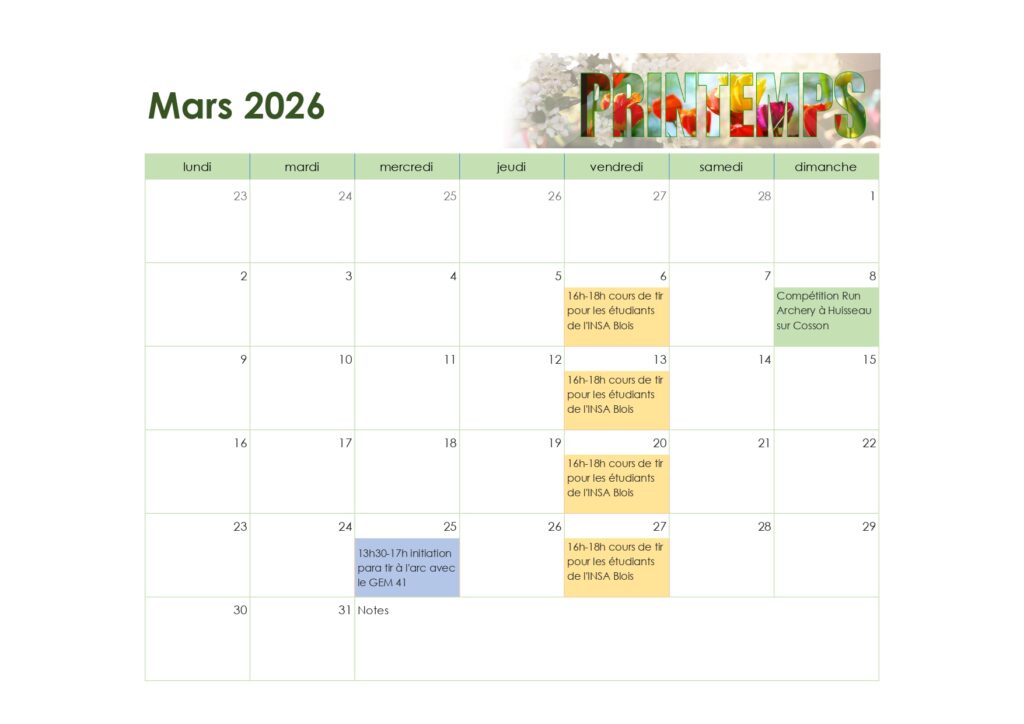 Evènements du club vineuil sports tir à l'arc mars 2026